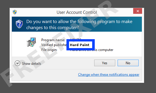 Screenshot where Hard Paint appears as the verified publisher in the UAC dialog